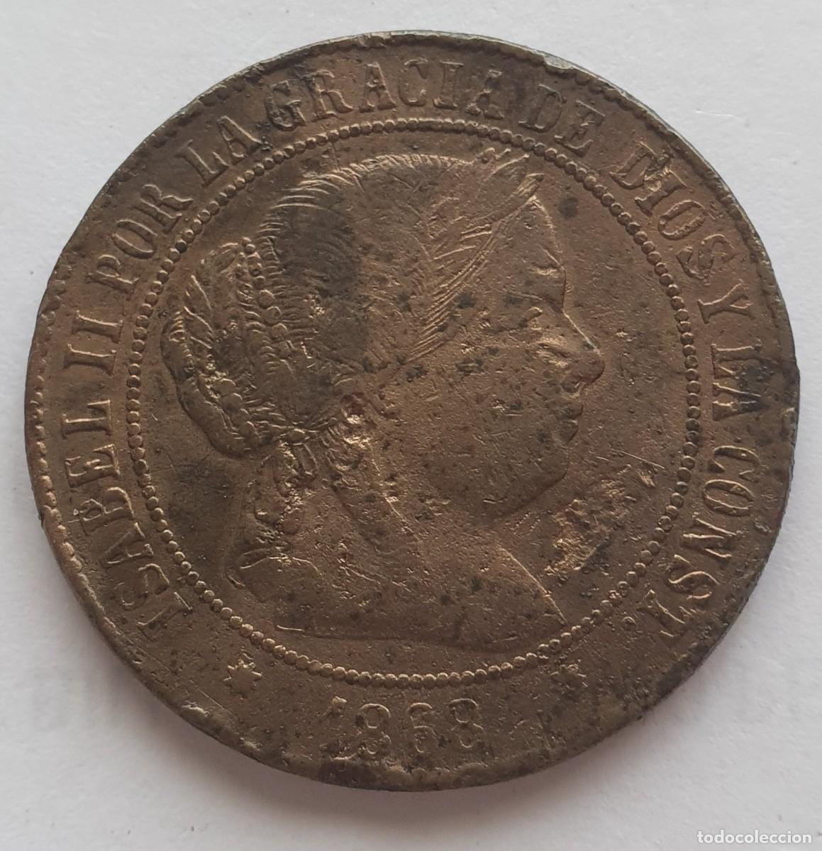 Monedas de Espa&ntilde;a: moneda de cobre isabel 2 1868 5 centimos de escudo - Foto 1