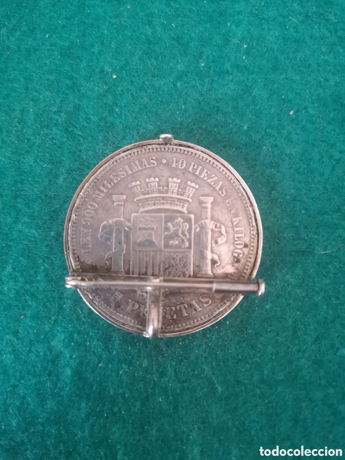 Monedas de Espa&ntilde;a: Moneda 1870 de 5 pesetas en broche - Foto 2