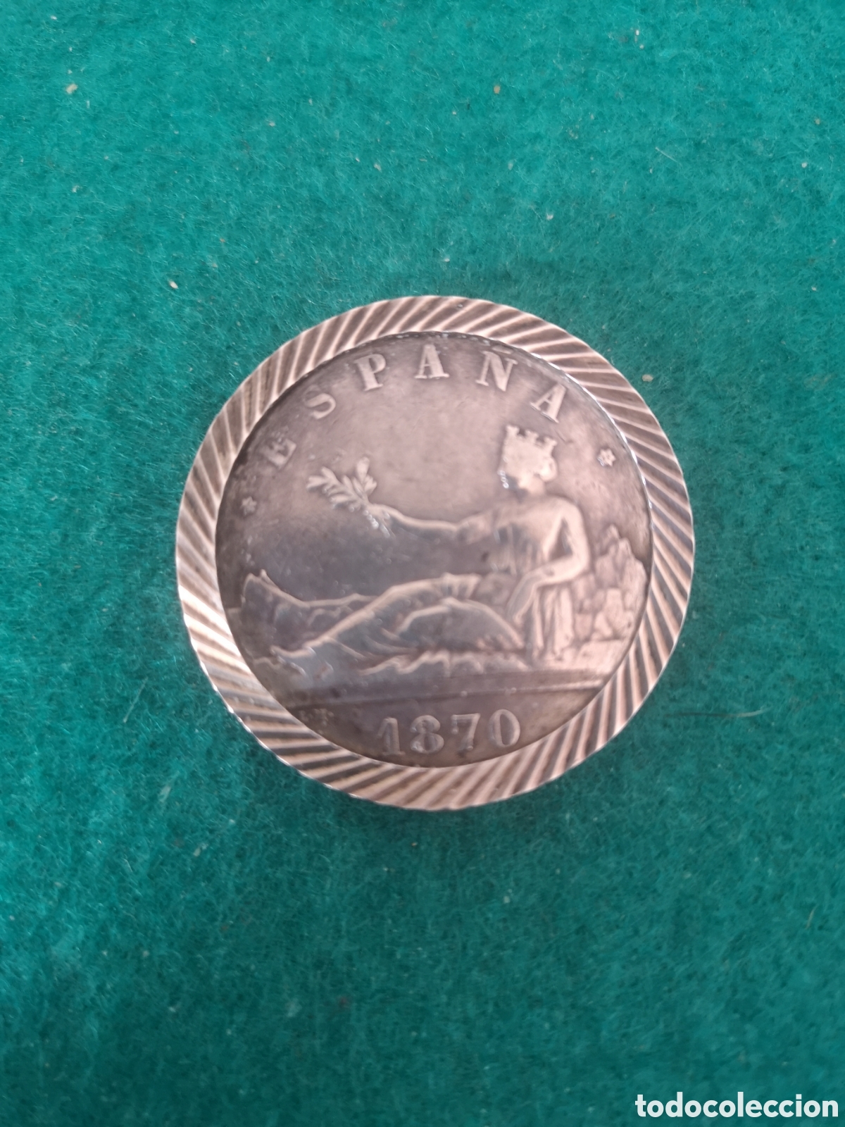 Monedas de Espa&ntilde;a: Moneda 1870 de 5 pesetas en broche - Foto 1