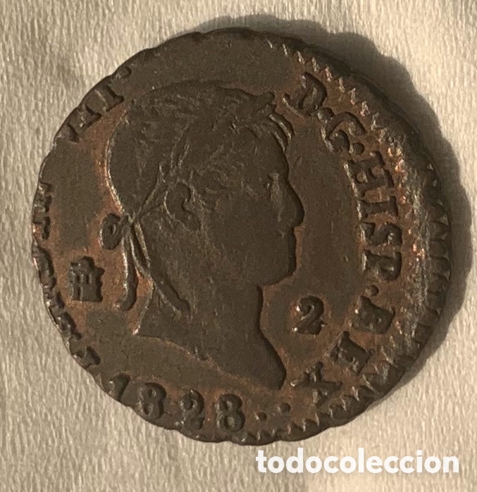 Monedas de Espa&ntilde;a: Fernando VII 2 maravedies 1828 Segovia - Foto 1