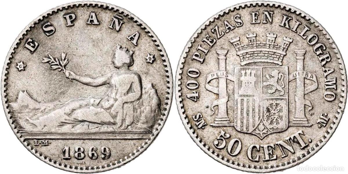 Monedas de Espa&ntilde;a: GOBIERNO PROVISIONAL. 50 C&eacute;ntimos SNM. 1869. - Foto 1