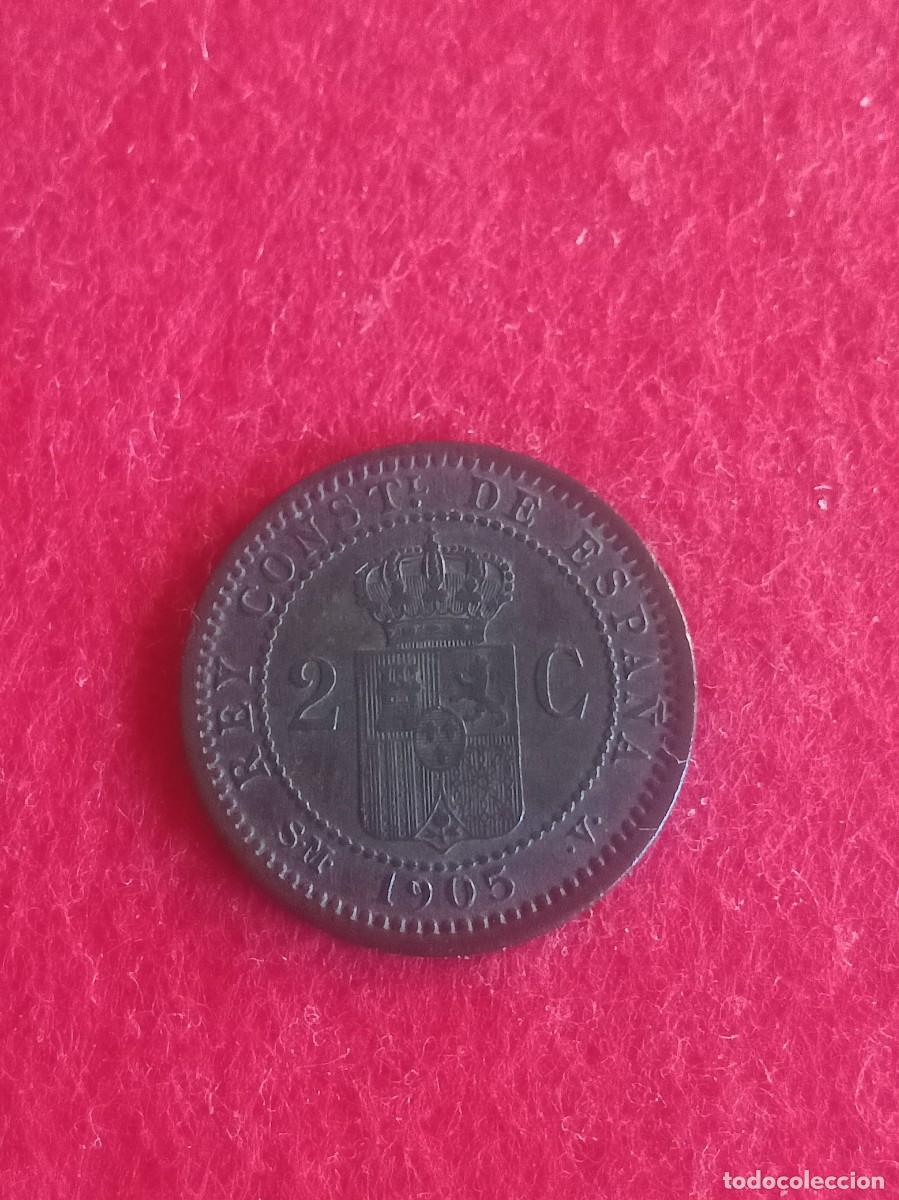 Monedas de Espa&ntilde;a: Moneda de 2 c&eacute;ntimos de Alfonso XIII 1905 S MV - Foto 2