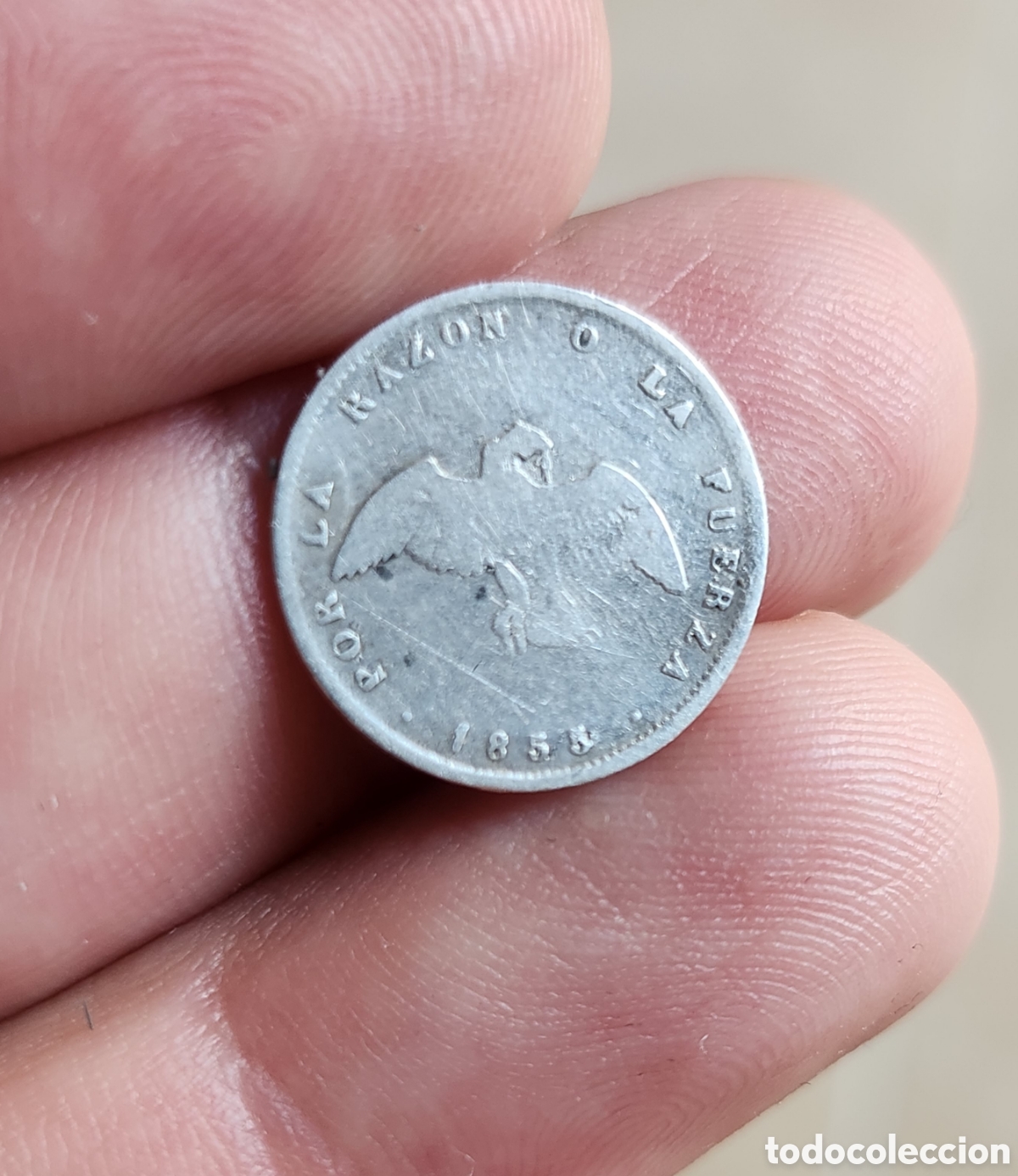 Monedas de Espa&ntilde;a: Escaso 1/2 D&eacute;cimo Chile 1855 de plata - Foto 3