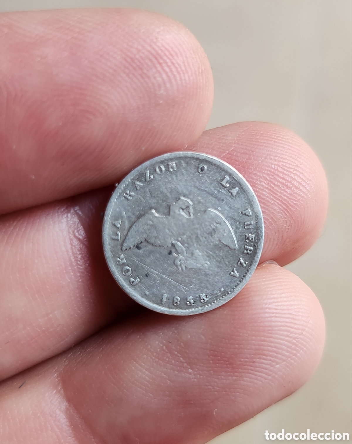 Monedas de Espa&ntilde;a: Escaso 1/2 D&eacute;cimo Chile 1855 de plata - Foto 5