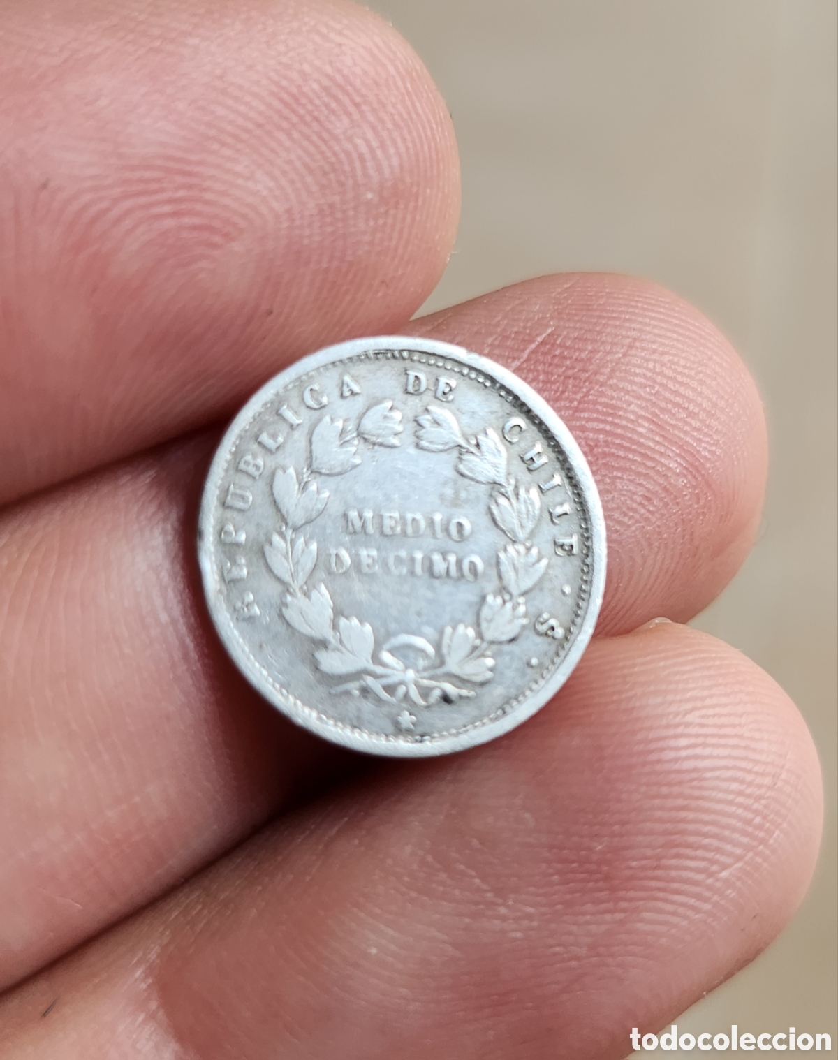 Monedas de Espa&ntilde;a: Escaso 1/2 D&eacute;cimo Chile 1855 de plata - Foto 4