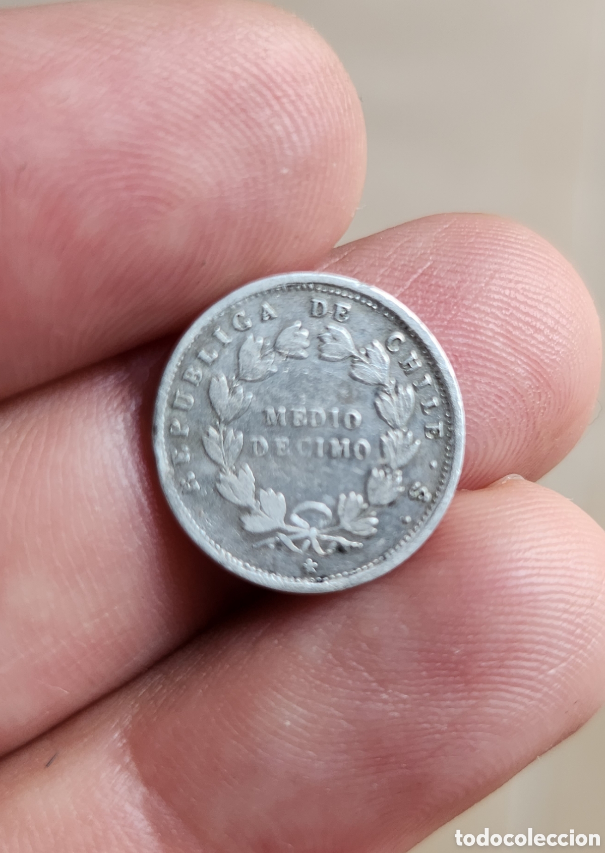 Monedas de Espa&ntilde;a: Escaso 1/2 D&eacute;cimo Chile 1855 de plata - Foto 6