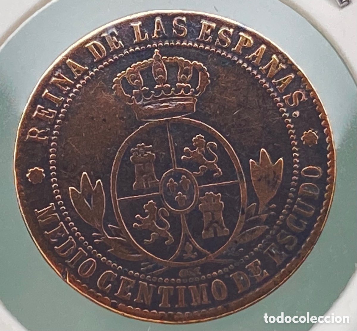Monedas de Espa&ntilde;a: MONEDA DE ISABEL II DE 1/2 CENTIMO DE ESCUDO DE 1868 - Foto 3