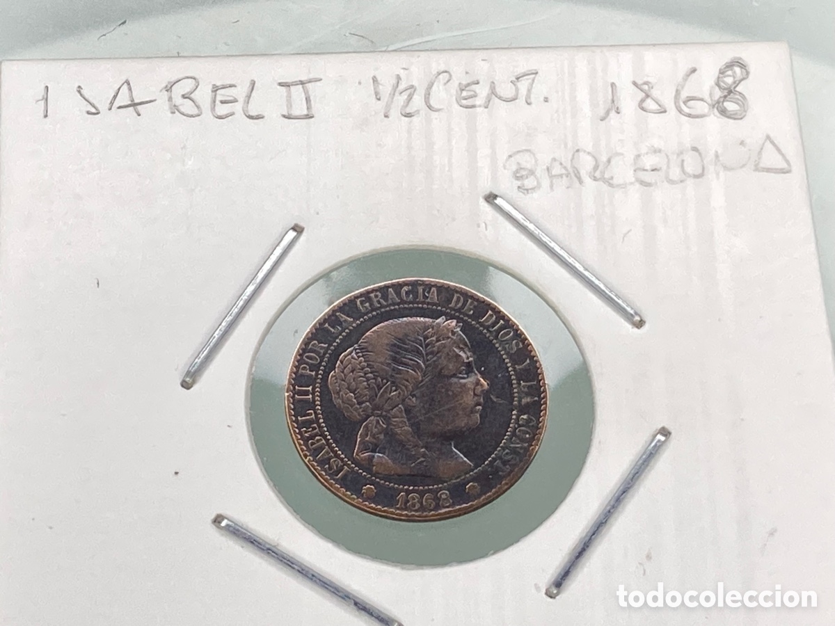 Monedas de Espa&ntilde;a: MONEDA DE ISABEL II DE 1/2 CENTIMO DE ESCUDO DE 1868 - Foto 1