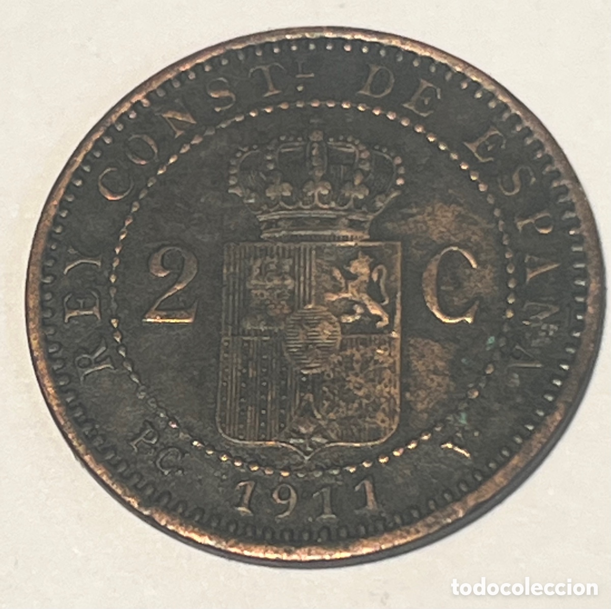 Monedas de Espa&ntilde;a: 2 C&Eacute;NTIMOS ALFONSO XIII - 1911- PCV - COBRE - Foto 2