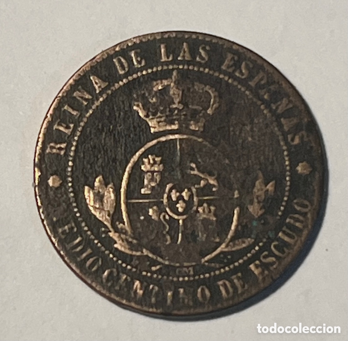 Monedas de Espa&ntilde;a: MEDIO C&Eacute;NTIMO DE ESCUDO - ISABEL 2&ordf; - 1867 - COBRE - Foto 2