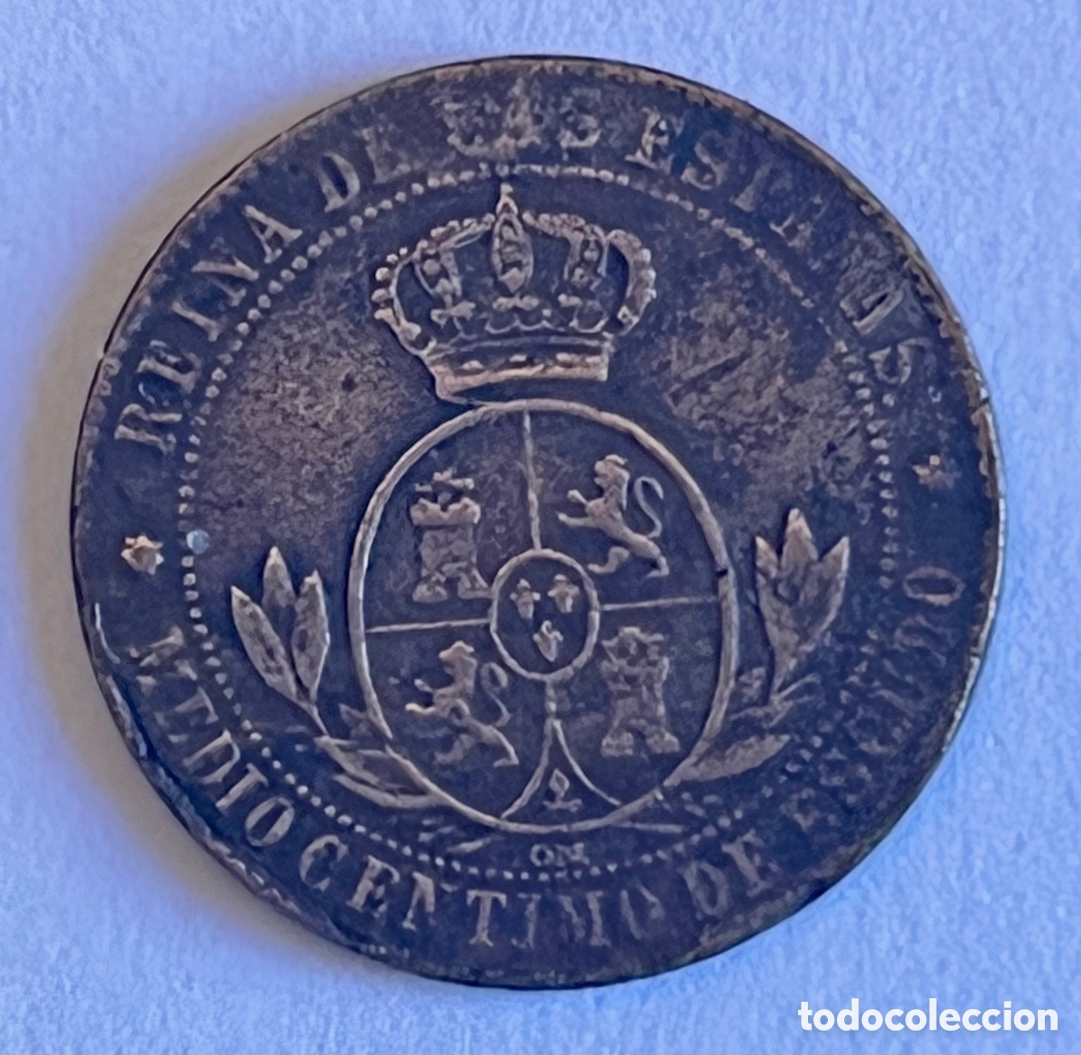 Monedas de Espa&ntilde;a: MEDIO C&Eacute;NTIMO DE ESCUDO - ISABEL 2&ordf; - 1868 - COBRE - Foto 2