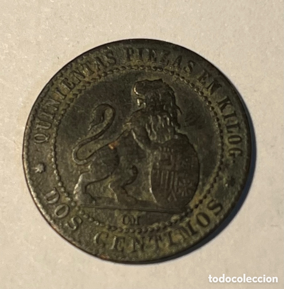 Monedas de Espa&ntilde;a: 2 C&Eacute;NTIMOS - GOBIERNO PROVISIONAL - 1870 - COBRE - Foto 2