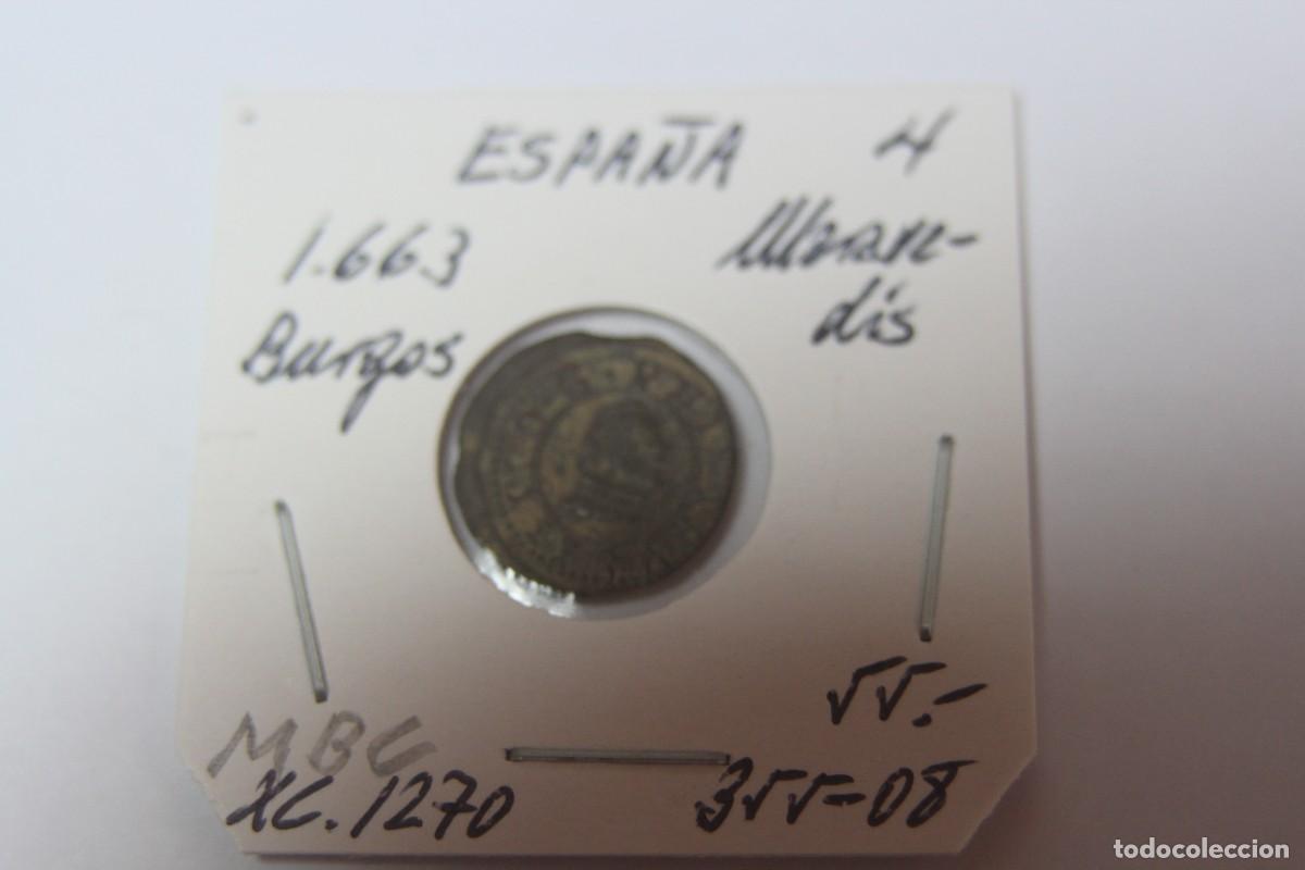 Monedas de Espa&ntilde;a: Moneda de 4 Maravedis de 1663 XC 1270 BURGOS en MBC - Foto 1