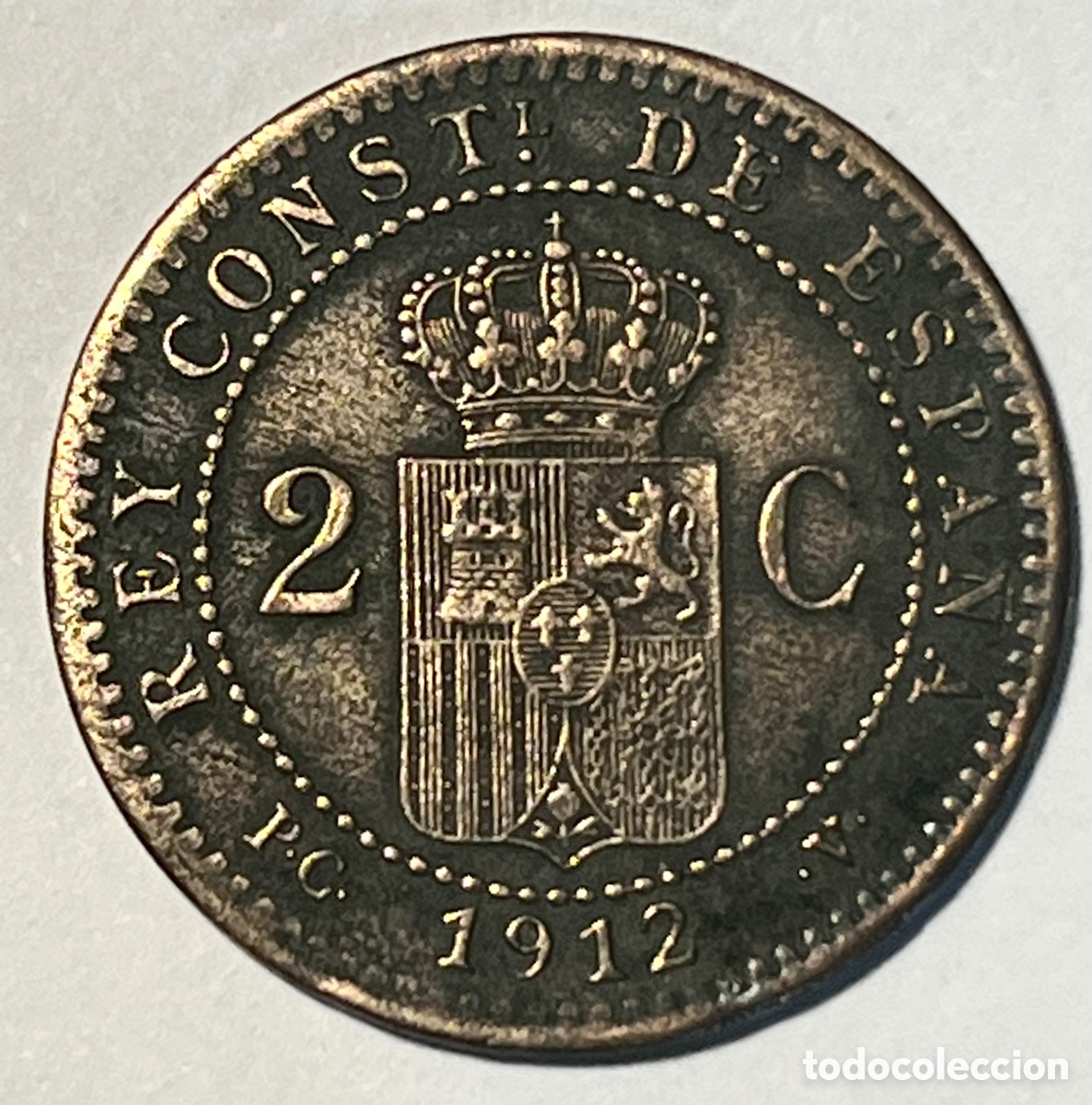 Monedas de Espa&ntilde;a: 2 C&Eacute;NTIMOS ALFONSO XIII 1912 PCV - Foto 2