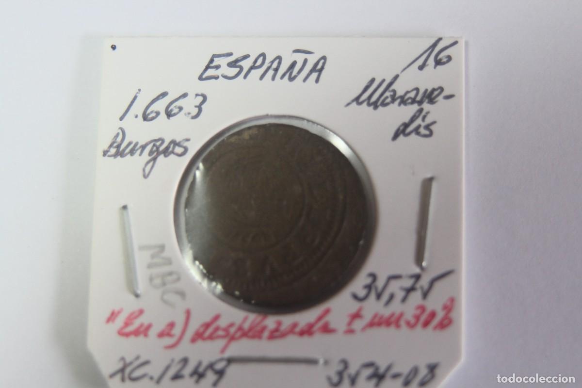 Monedas de Espa&ntilde;a: Moneda de 1663 de 16 maravedis de XC 1249 BURGOS en MBC - Foto 1
