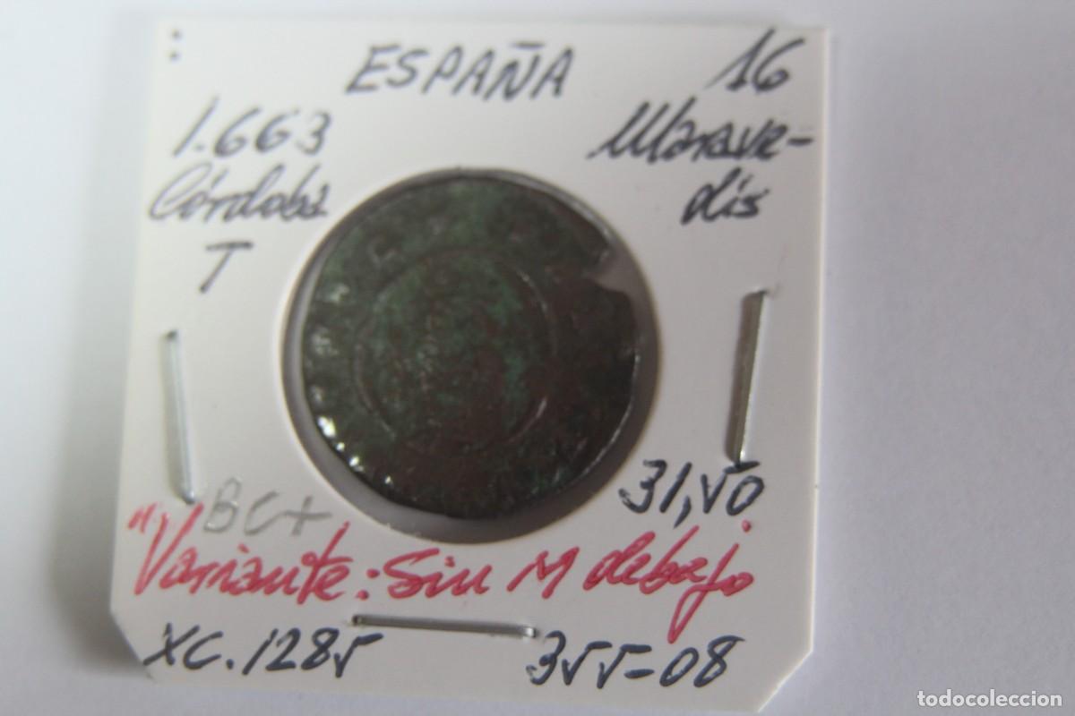 Monedas de Espa&ntilde;a: Moneda de 1663 T Maravedis de XC 1285 CORDOBA en BC+ - Foto 1