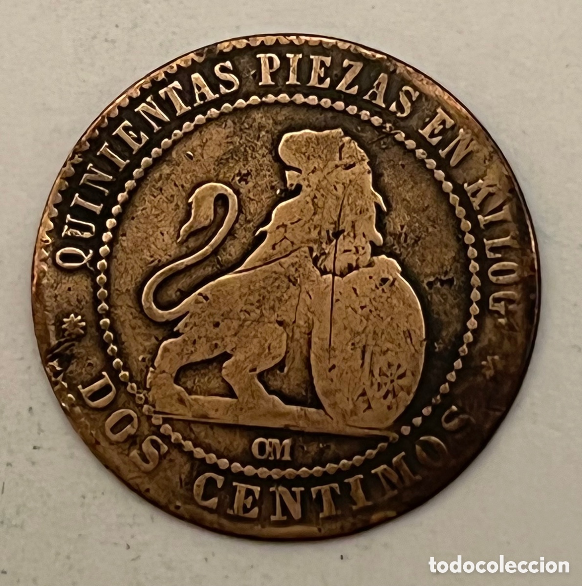 Monedas de Espa&ntilde;a: 2 C&Eacute;NTIMOS - GOBIERNO PROVISIONAL - 1870 - COBRE - Foto 2