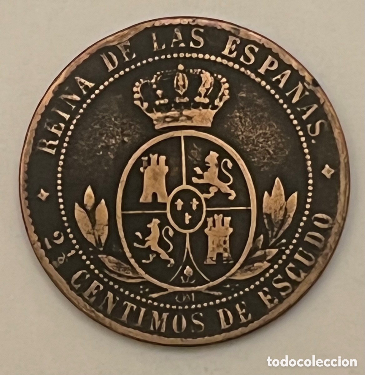 Monedas de Espa&ntilde;a: 2 1/2 C&Eacute;NTIMOS DE ESCUDO - ISABEL 2&ordf; - 1868 - Foto 2