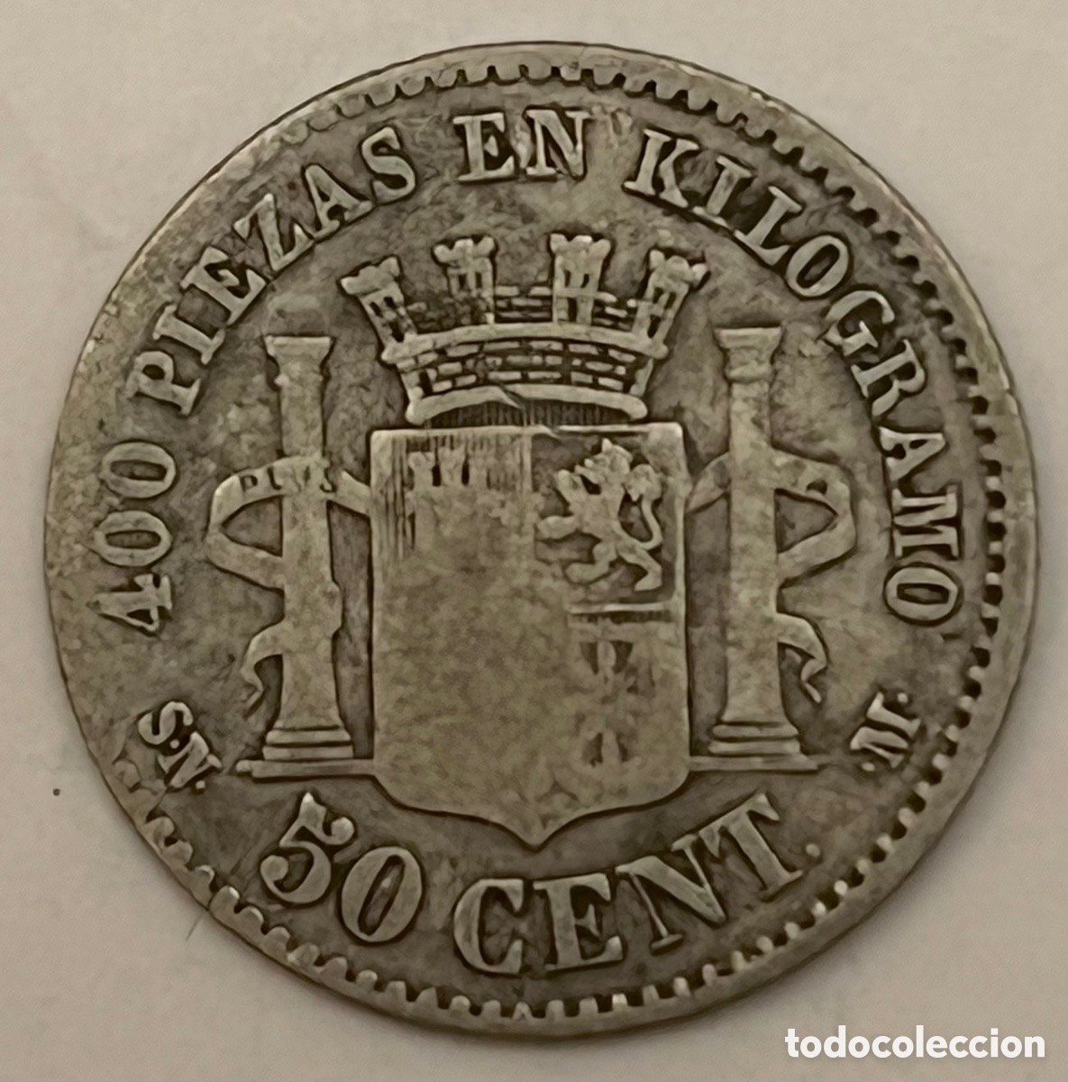 Monedas de Espa&ntilde;a: MONEDA 50 C&Eacute;NTIMOS - 1869 - GOBIERNO PROVISIONAL - PLATA - Foto 2