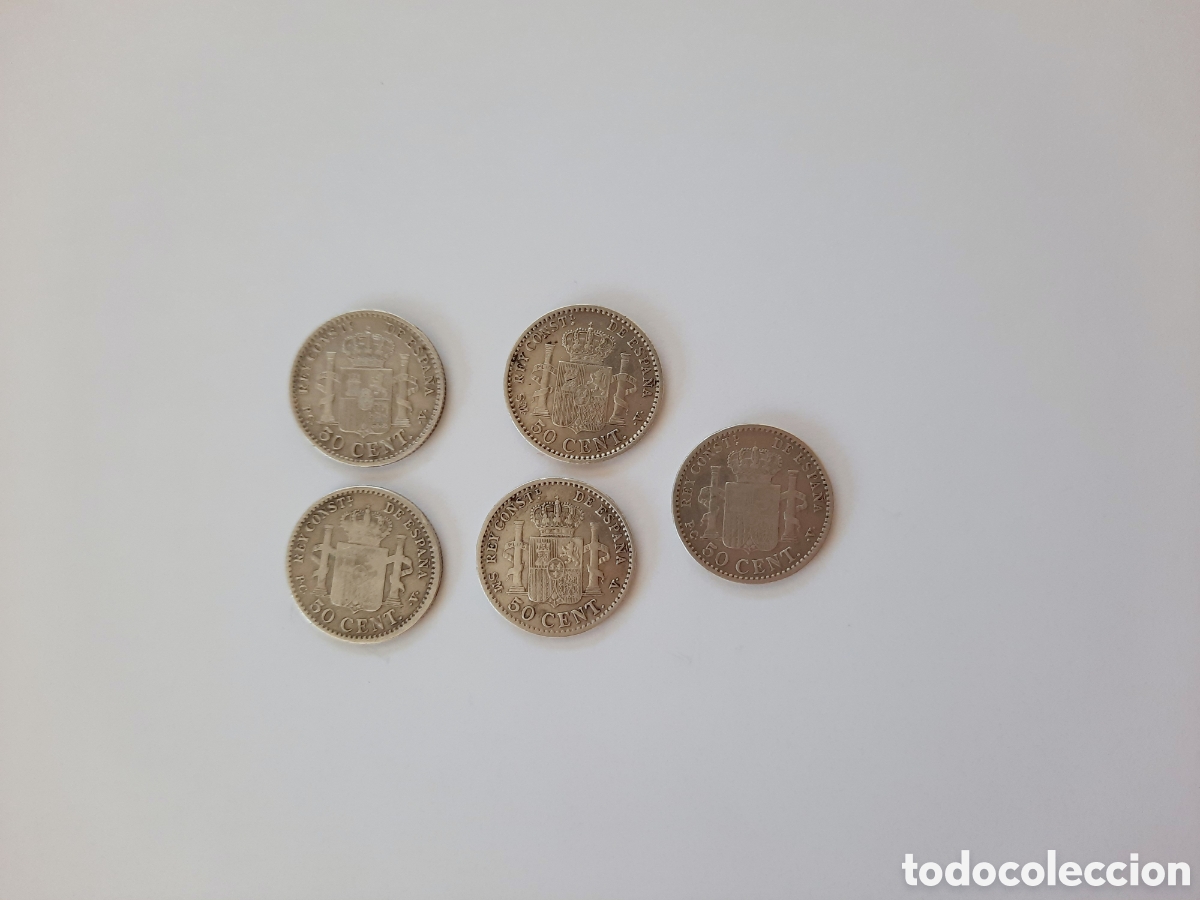 Monedas de Espa&ntilde;a: 5 monedas 50 centimos Alfonso XIII 1904 - Foto 2