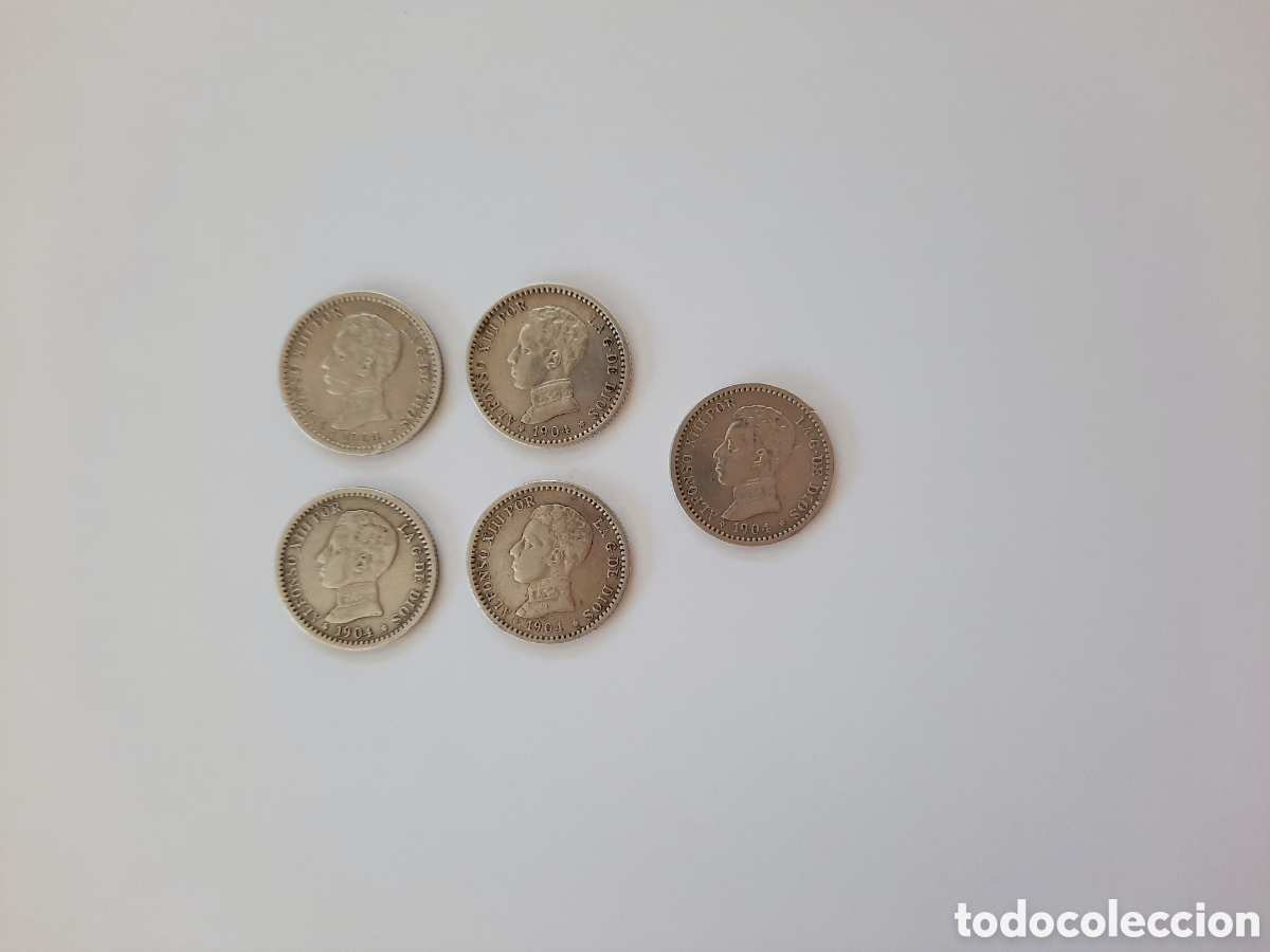 Monedas de Espa&ntilde;a: 5 monedas 50 centimos Alfonso XIII 1904 - Foto 1