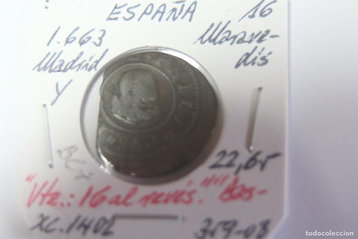 Monedas de Espa&ntilde;a: Moneda de 16 Maraved&iacute;s de 1663 Y XC 1402 MADRID en BC+ - Foto 1