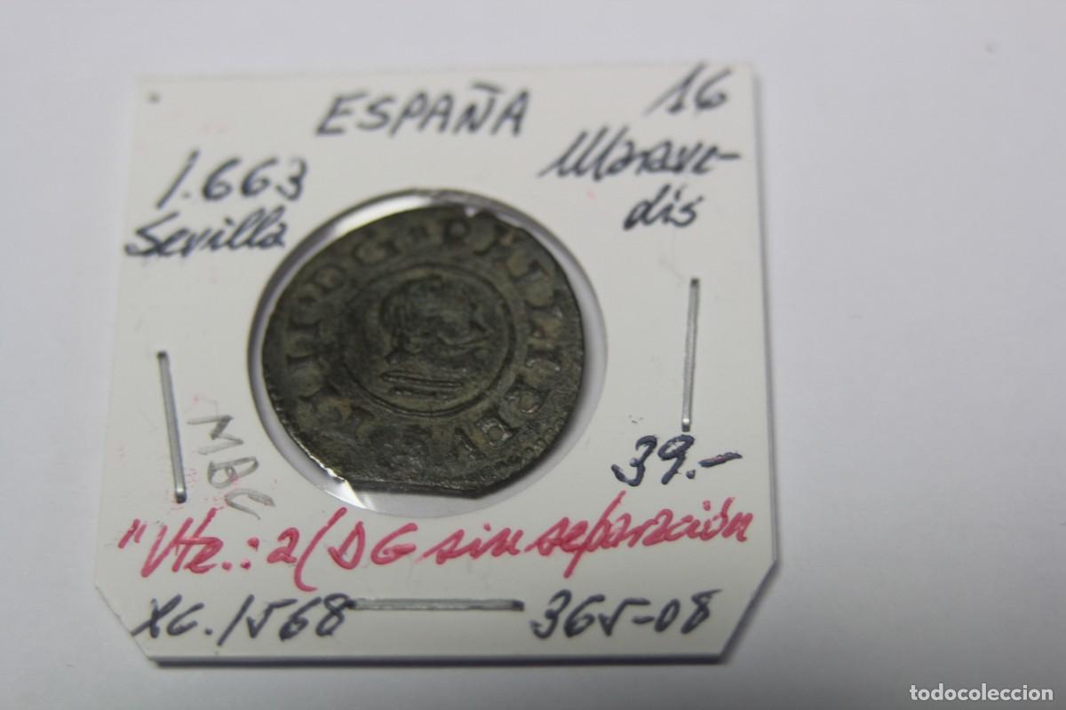 Monedas de Espa&ntilde;a: Moneda de 16 Maraved&iacute;s de 1663 XC 1568 SEVILLA en MBC - Foto 1