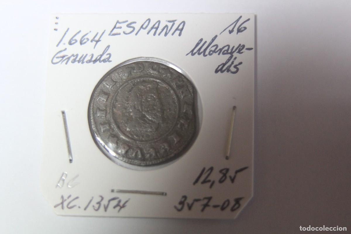 Monedas de Espa&ntilde;a: Moneda de 16 Maraved&iacute;s de 1664 XC 1354 GRANADA en BC - Foto 1