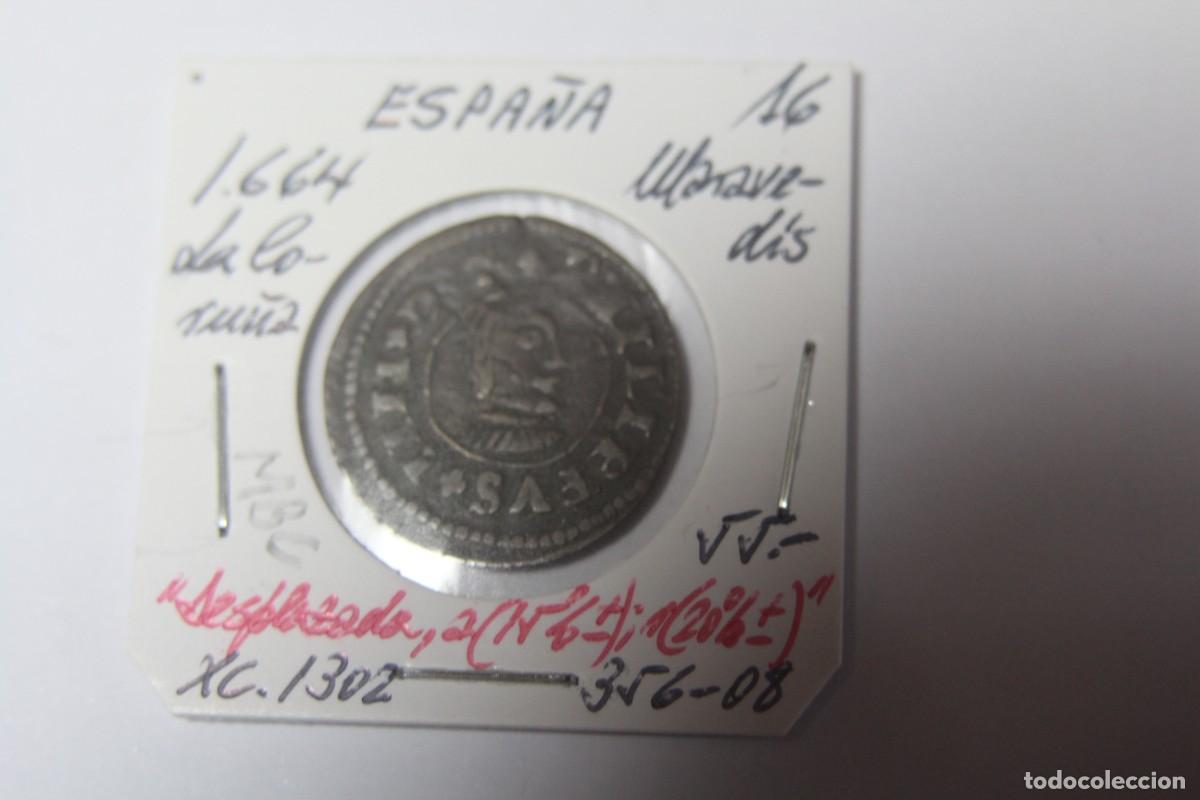 Monedas de Espa&ntilde;a: Moneda de 16 Maraved&iacute;s de 1664 XC 1302 LA CORU&Ntilde;A en MBC - Foto 1