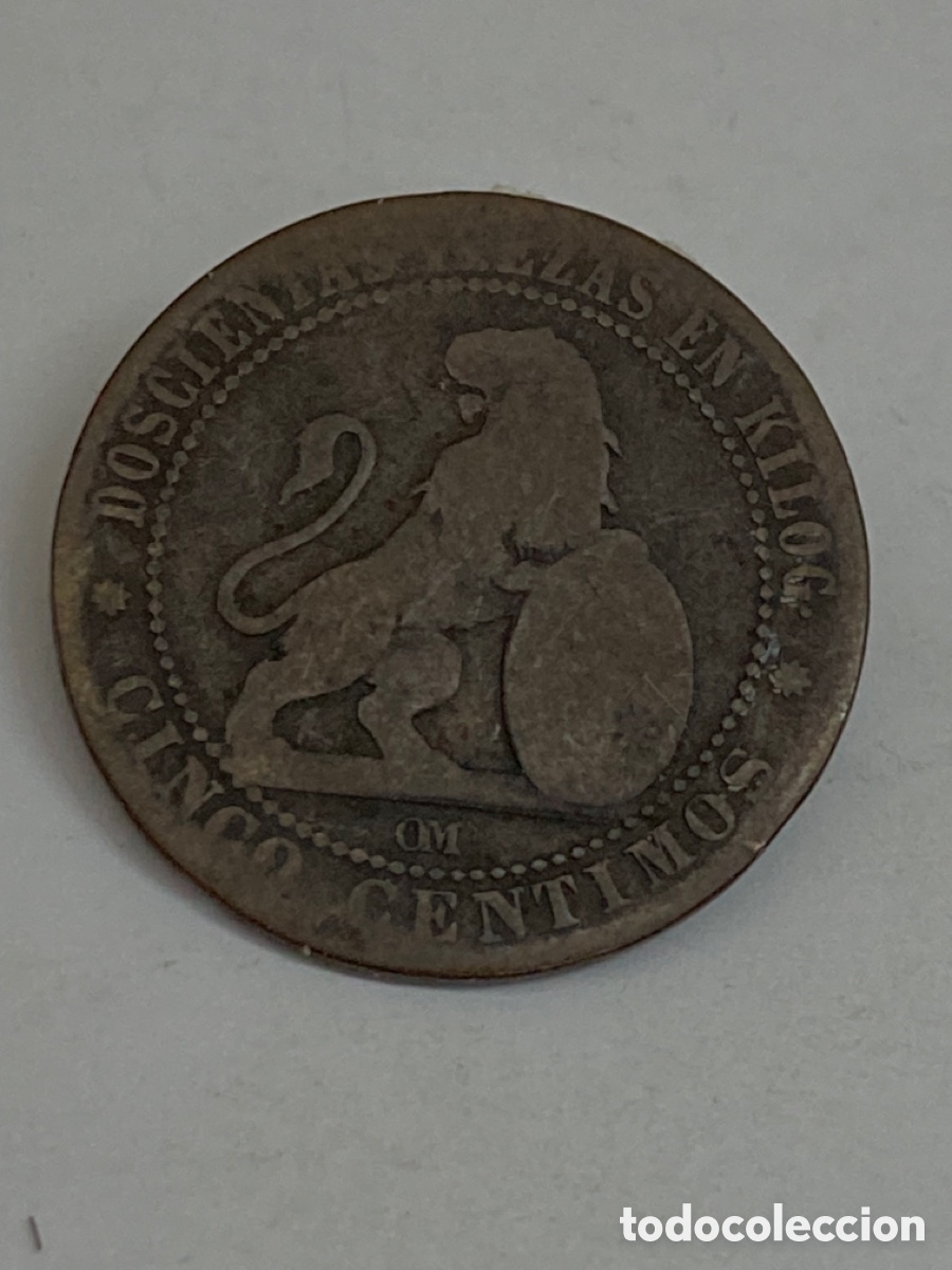 Monedas de Espa&ntilde;a: Moneda de cinco c&eacute;ntimos 1870 L46 - Foto 2