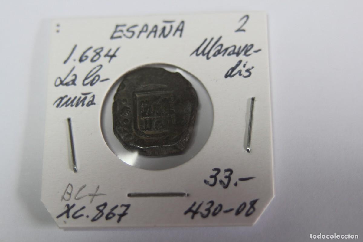 Monedas de Espa&ntilde;a: Moneda de 2 Maravedis de 1684 XC 867 LA CORU&Ntilde;A en BC+ - Foto 1