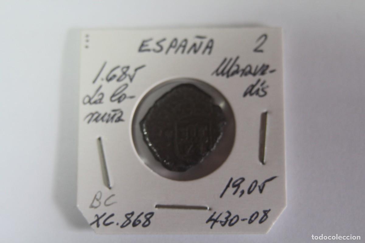 Monedas de Espa&ntilde;a: Moneda de 2 Maravedis de 1685 XC 868 LA CORU&Ntilde;A en BC - Foto 1