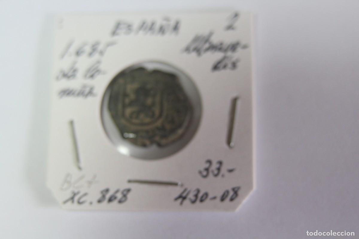 Monedas de Espa&ntilde;a: Moneda de 2 Maravedis de 1685 XC 868 LA CORU&Ntilde;A en BC+ - Foto 1