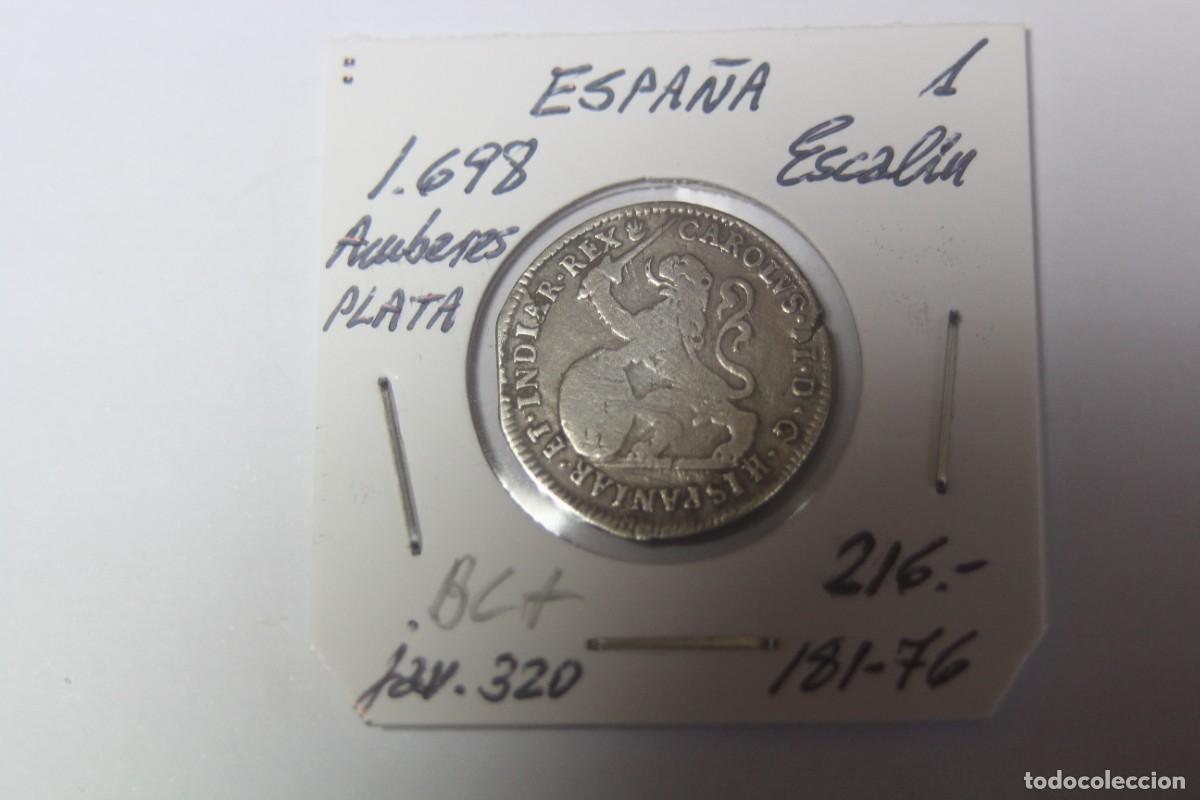 Monedas de Espa&ntilde;a: Moneda de plata de 1 Escalin de 1698 AMBERES en BC+ - Foto 1