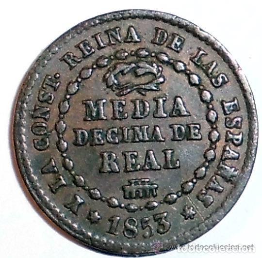 Monedas de Espa&ntilde;a: MEDIA DECIMA DE REAL 1853. ISABEL II. (E.B.C.+). CECA: SEGOVIA - Foto 2