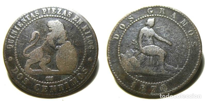 Monedas de Espa&ntilde;a: MONEDA DE 2 CENTIMOS 1870 GOBIERNO PROVISIONAL - Foto 1