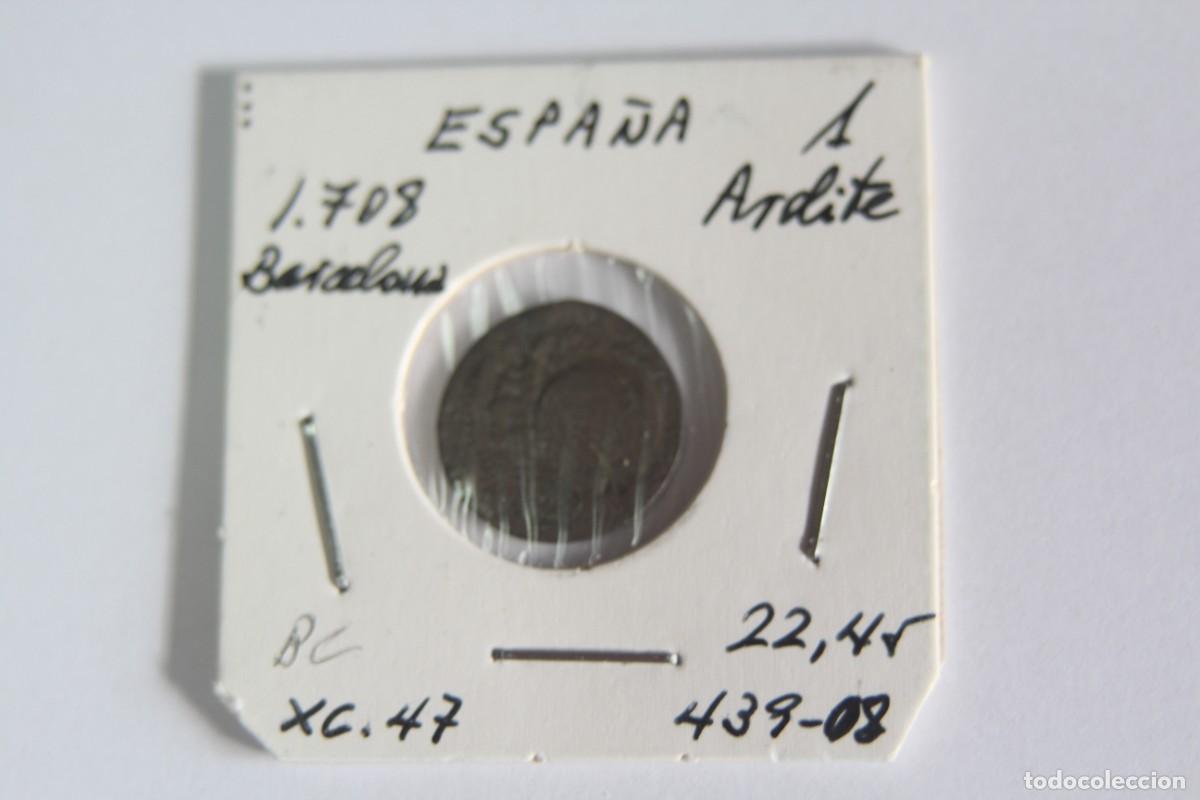 Monedas de Espa&ntilde;a: Moneda de 1 Ardite de 1708 XC 47 BARCELONA en BC - Foto 1