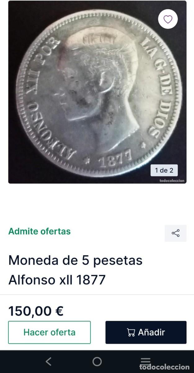 Monedas de Espa&ntilde;a: Moneda de plata de cinco pesetas Alfonso XII - Foto 1