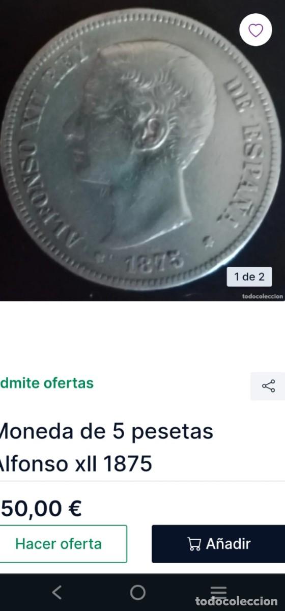 Monedas de Espa&ntilde;a: Moneda de 5 pesetas Amadeo 1875 - Foto 1