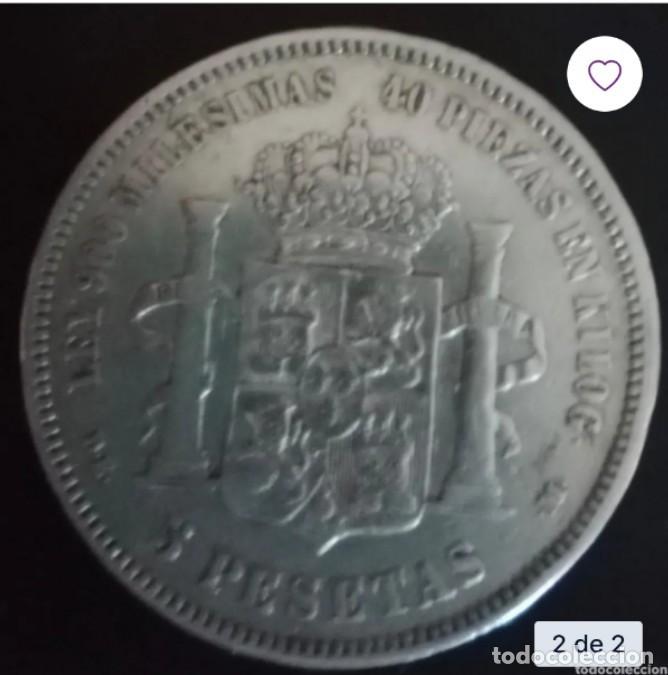 Monedas de Espa&ntilde;a: Moneda de 5 pesetas Amadeo 1875 - Foto 2