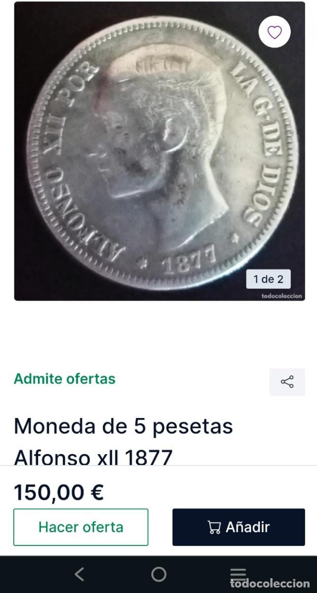 Monedas de Espa&ntilde;a: Moneda de 5 pesetas Amadeo xll 1877 - Foto 1