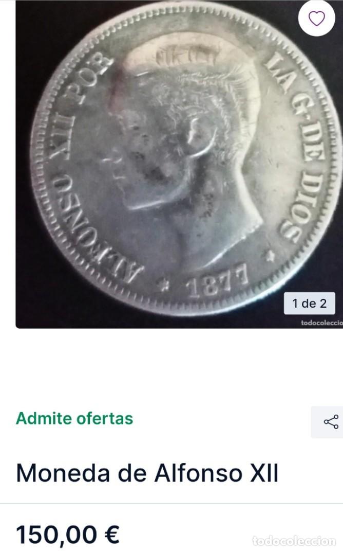 Monedas de Espa&ntilde;a: Moneda de Alfonso XII 1877 de plata - Foto 1