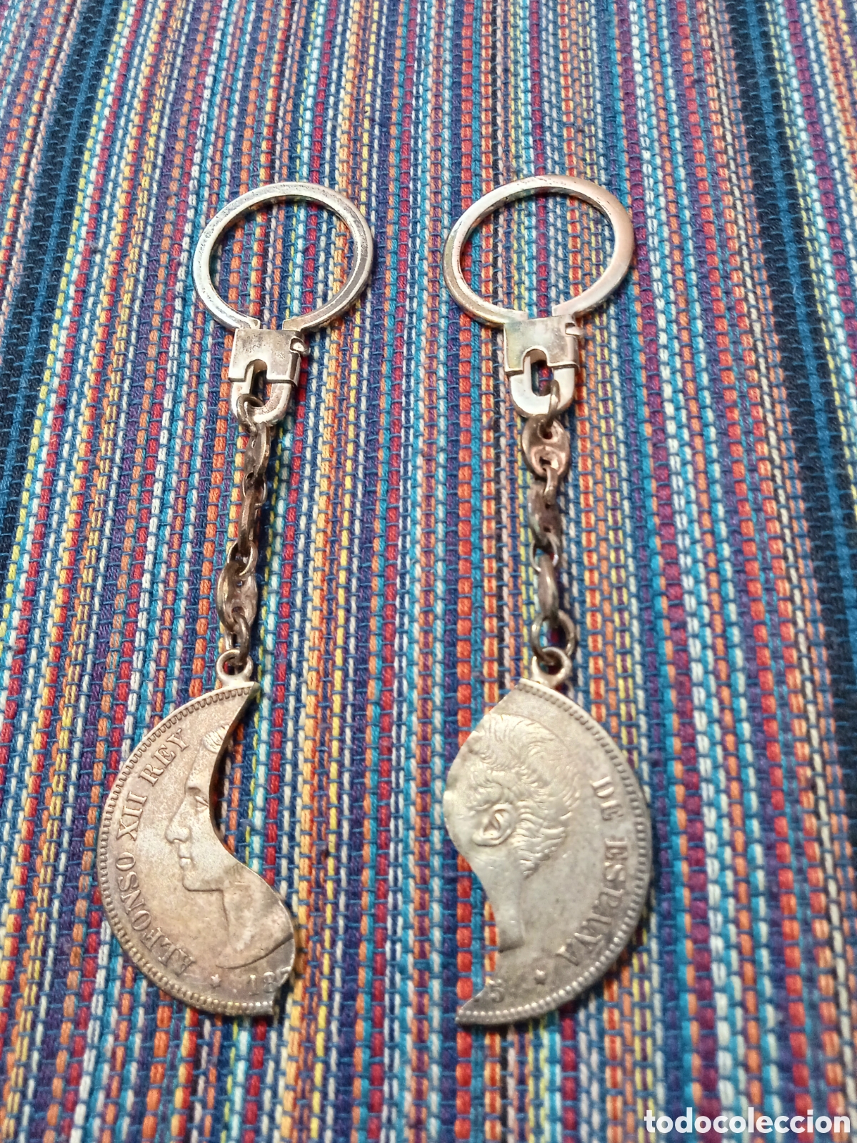 Coins of Spain: 2CAJ-DOS LLAVEROS PLATA FORMADOS POR UN DURO DE 1875 PLATA CORTADO PLATA 925 39'6 GRAMOS