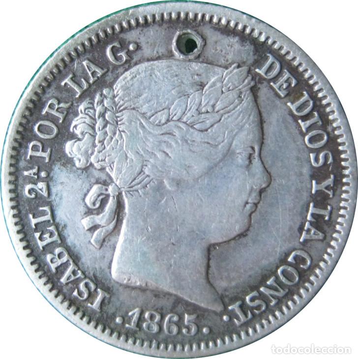 Monete da Spagna: Espa&ntilde;a, Isabel II (1833-1868) 10 C&eacute;ntimos de Escudo 1865 Sevilla, Cal-449./ PLATA, La de las fotos.
