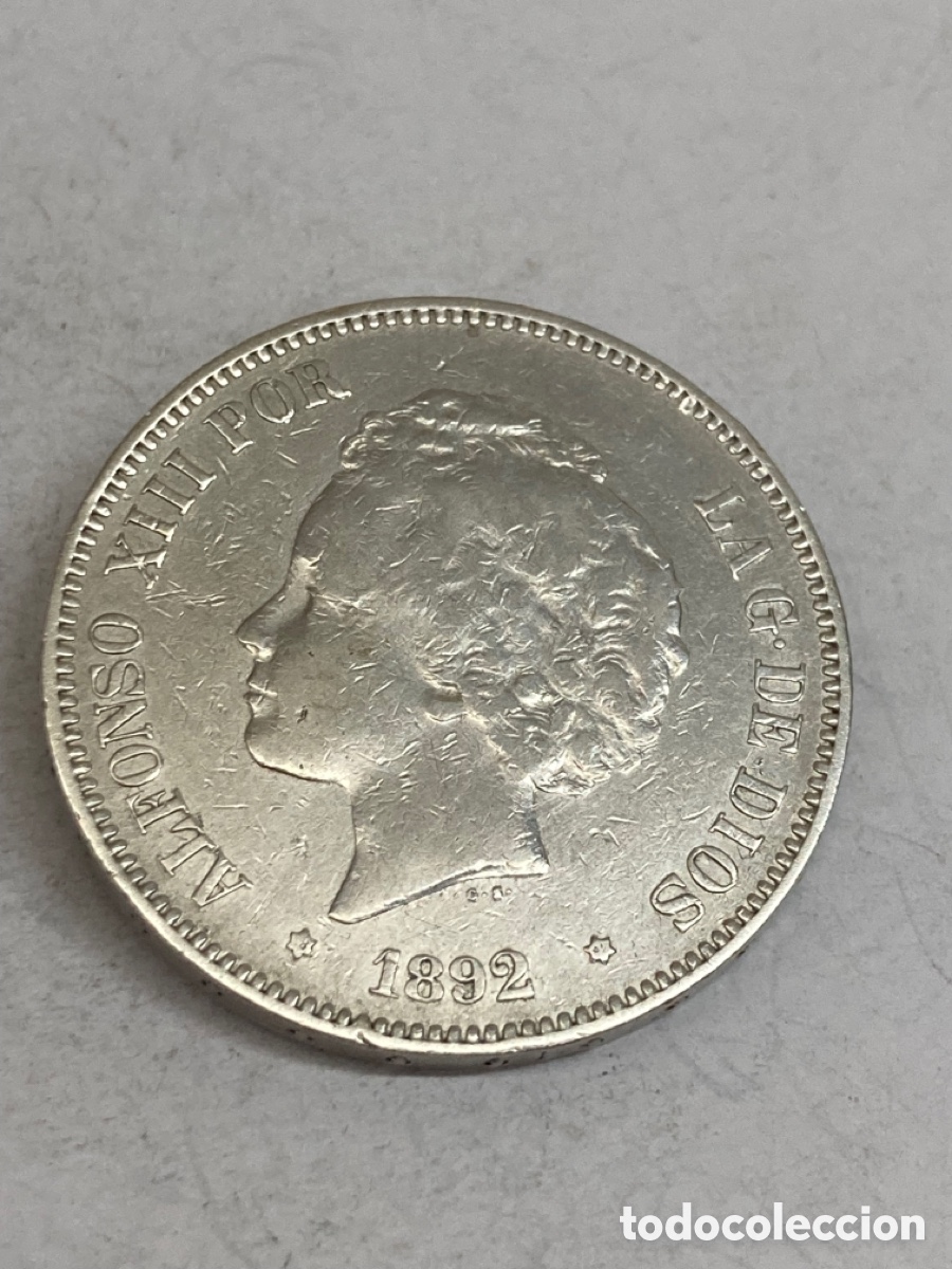 Monedas de Espa&ntilde;a: Moneda de plata 5 pesetas 1892 - Foto 1