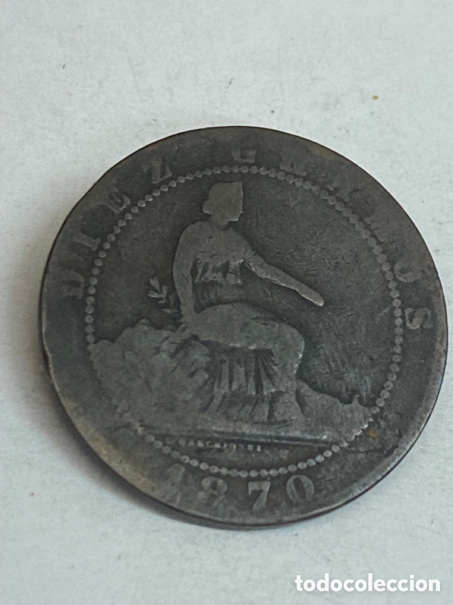 Monedas de Espa&ntilde;a: Moneda de diez c&eacute;ntimos 1870 X33 - Foto 2