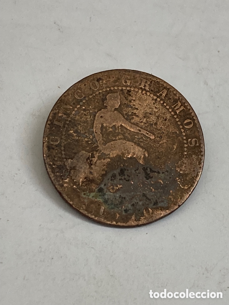 Monedas de Espa&ntilde;a: Moneda 5 c&eacute;ntimos 1870 L15 - Foto 2