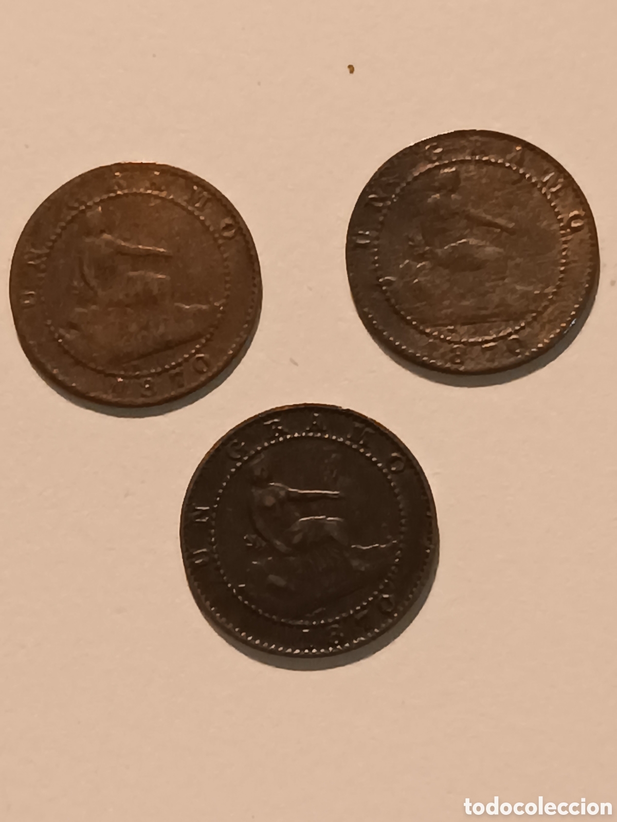 Monedas de Espa&ntilde;a: 3 monedas cobre 1 c&eacute;ntimo Espa&ntilde;a 1870 - Foto 2