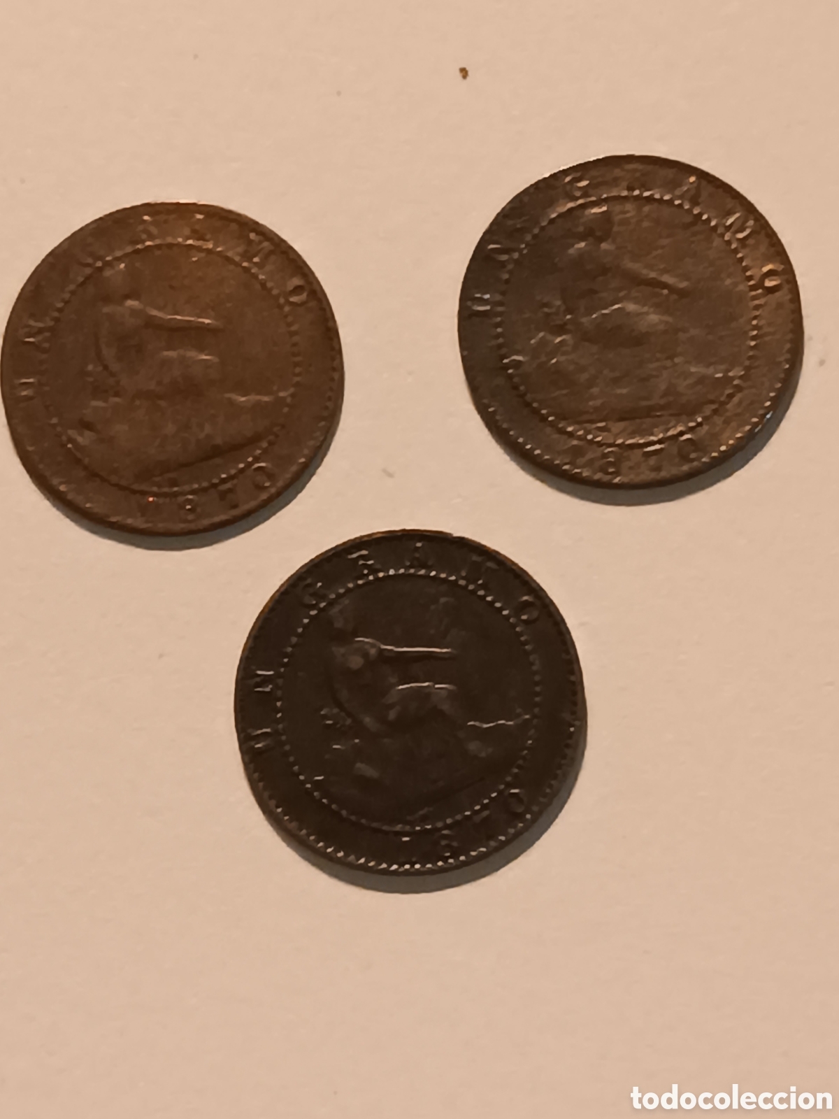 Monedas de Espa&ntilde;a: 3 monedas cobre 1 c&eacute;ntimo Espa&ntilde;a 1870 - Foto 3