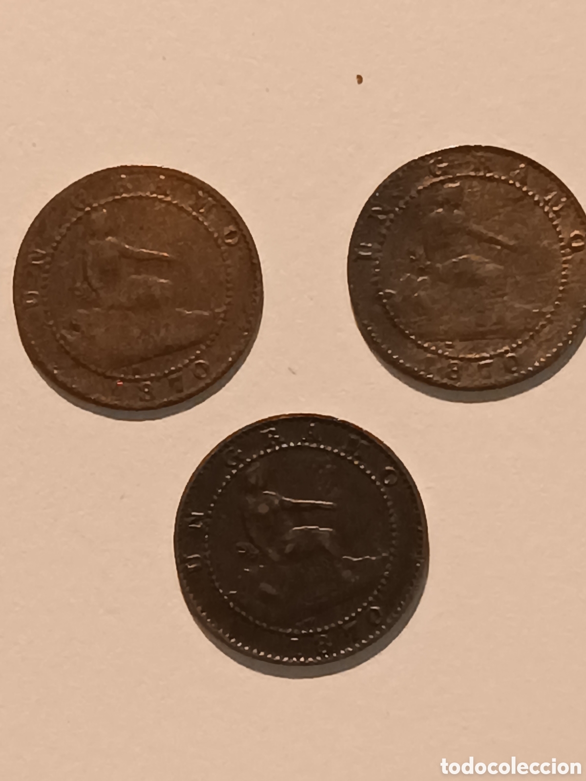 Monedas de Espa&ntilde;a: 3 monedas cobre 1 c&eacute;ntimo Espa&ntilde;a 1870 - Foto 1